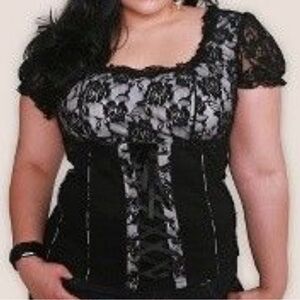 Vintage Y2K Tripp NYC Lane Bryant black lace boned corset top goth punk 1 14-16